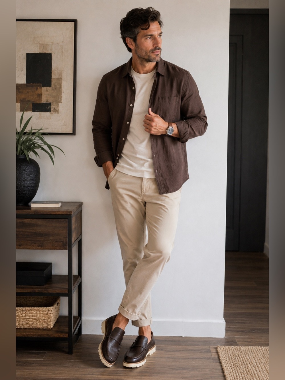 Hugo Boss Dark Brown Leather Penny Loafers with White Lug Sole